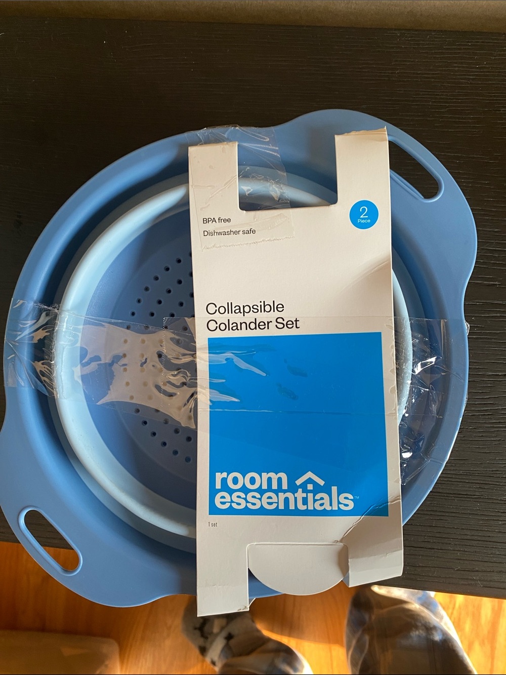 NWT Room Essentials Blue and White Collapsible Colander 2 piece Set